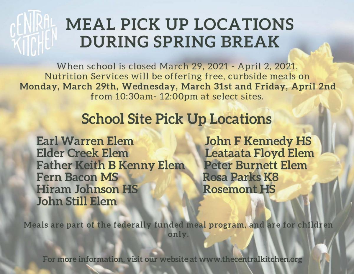Meal Distribution Schedule for Spring Break Sacramento City Unified